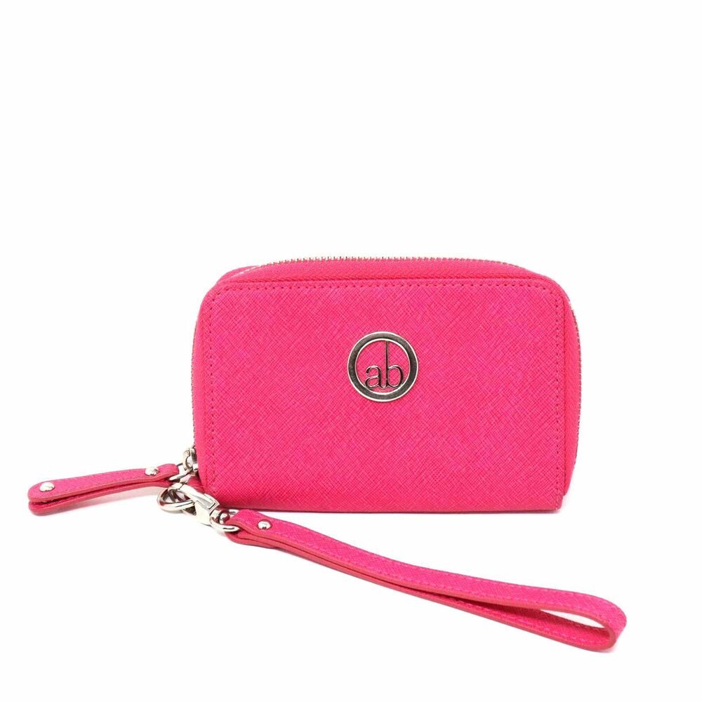AB Genuine Leather Hot Pink Wristlet Women Mini Lined Cards Cash